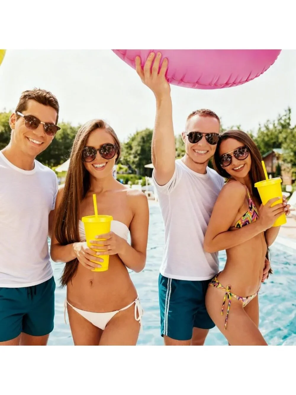 Reusable 24 oz Plastic Cups with Lids & Straws - Bulk Party Cups for Iced